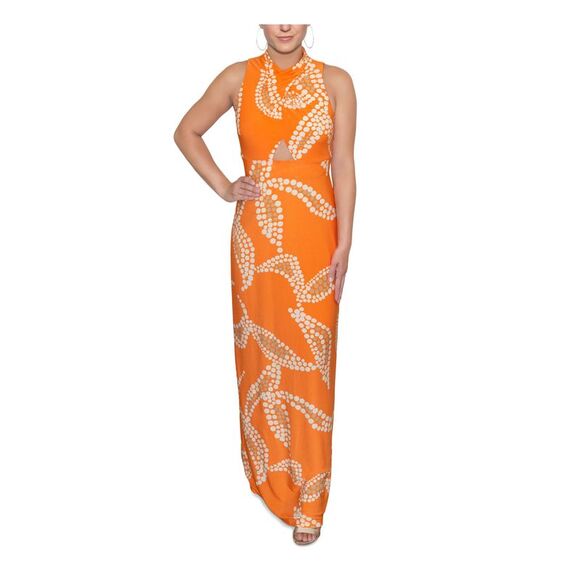 RACHEL RACHEL ROY Womens Orange Back Slit Sleeveless Maxi Party Sheath Dress L - Picture 1 of 2